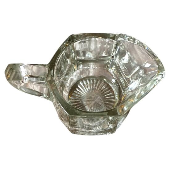 Vintage Heavy Pressed Glass Creamer 8oz Starburst Base Clear Table Pitcher - Picture 5 of 6